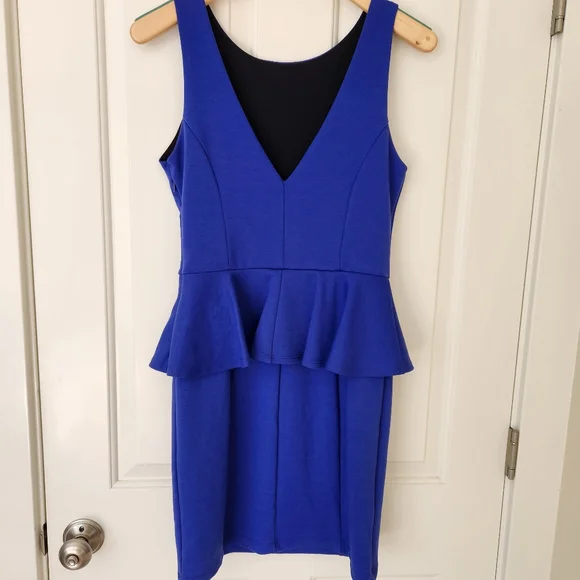 Peplum Dress Sleeveless Mini Pencil Bodycon Blue Career Business Casual Medium - Picture 4 of 13